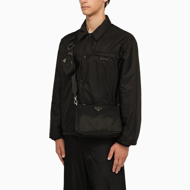 Prada Black Cross-Body Bag In Re-Nylon And Saffiano Leather Men - 2