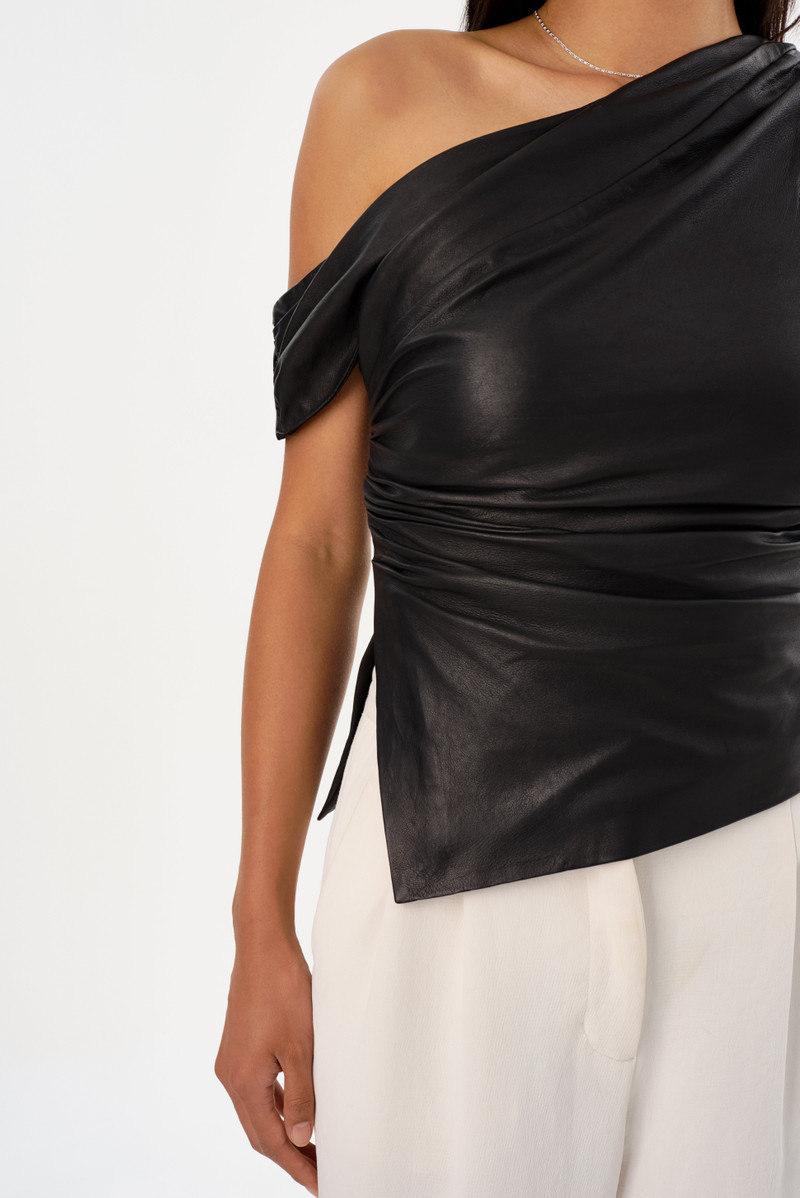 SANNE | Leather Draped Top 7