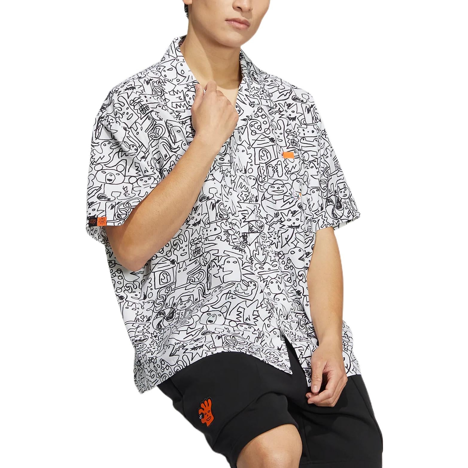 adidas originals SS22 Printing Full Print Casual Short Sleeve Shirt White HR6450 - 4