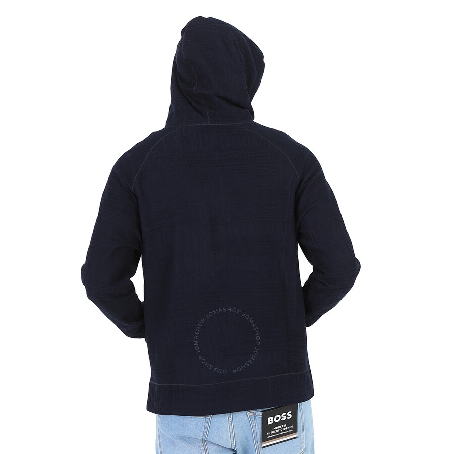 Emporio Armani Men's Blu Navy Linen-blend Hoodie - 5