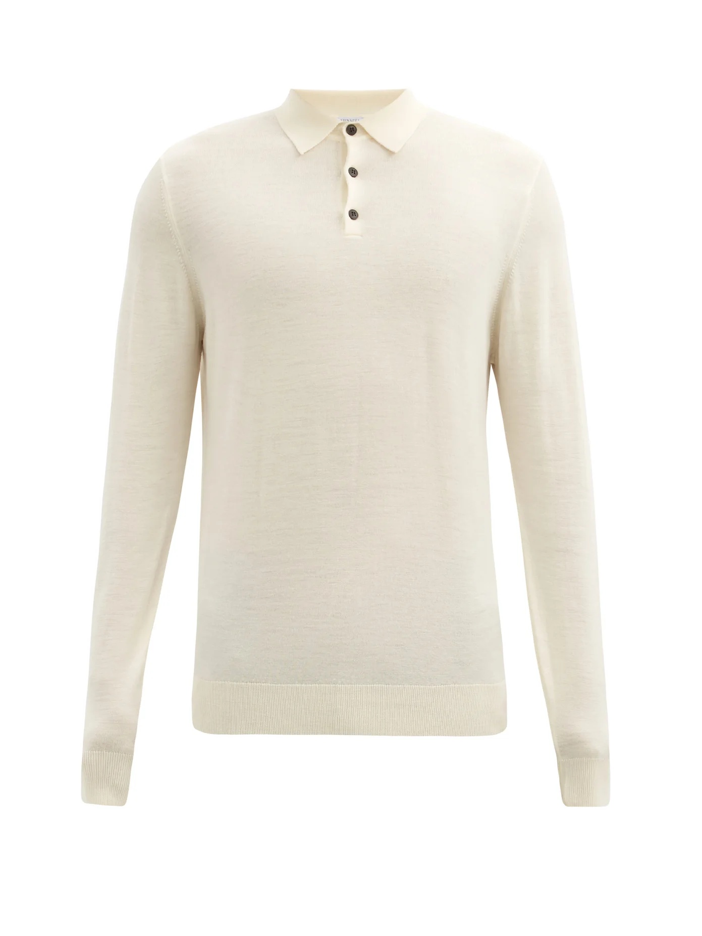 Long-sleeved merino-wool knitted polo shirt - 1