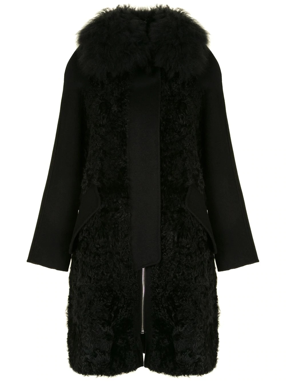 shearling single-breasted coat - 1