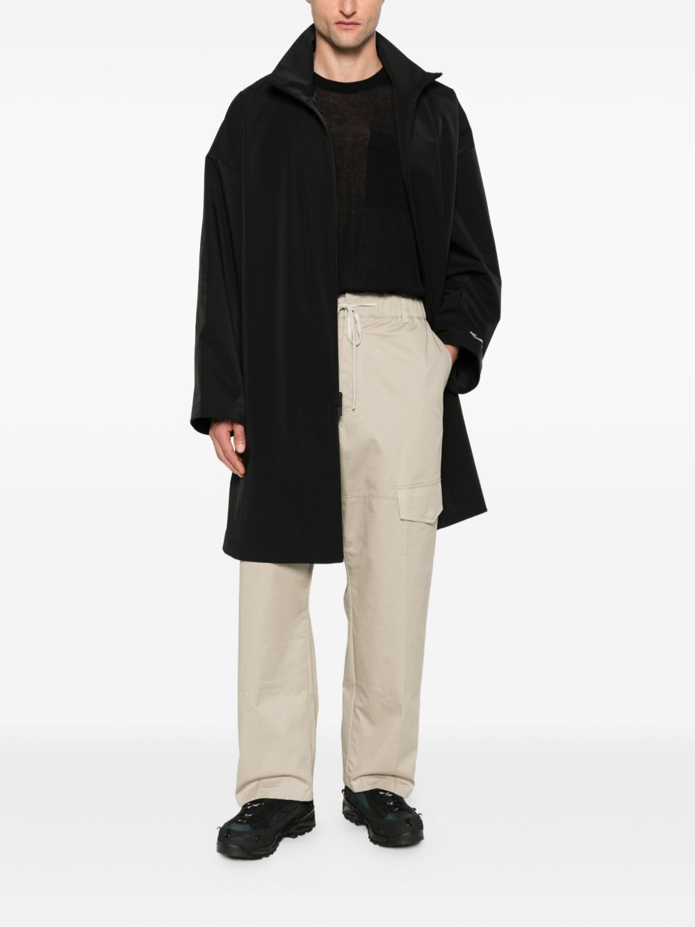 zip-front three-quarter sleeves coat - 2
