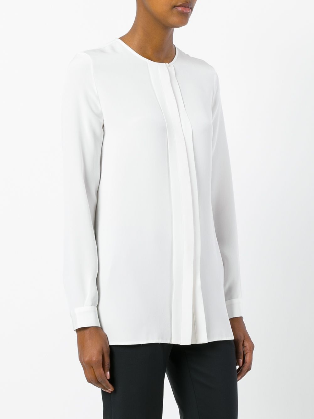 CREW NECK LONG SLEEVE WHITE BLOUSE "White Blouses" - 3