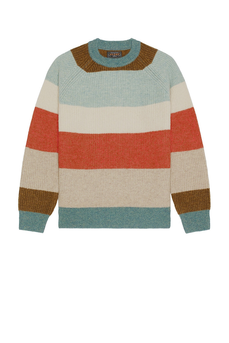 BEAMS PLUS Crew Multi Stripe 5g Sweater outlook
