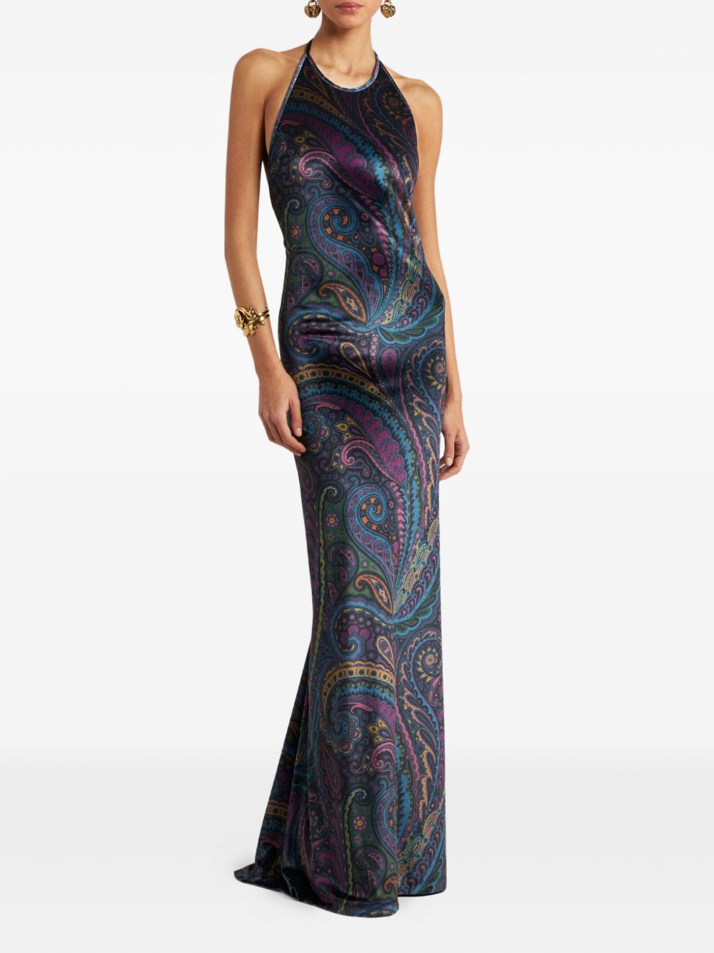 paisley-print halterneck maxi party dress - 2