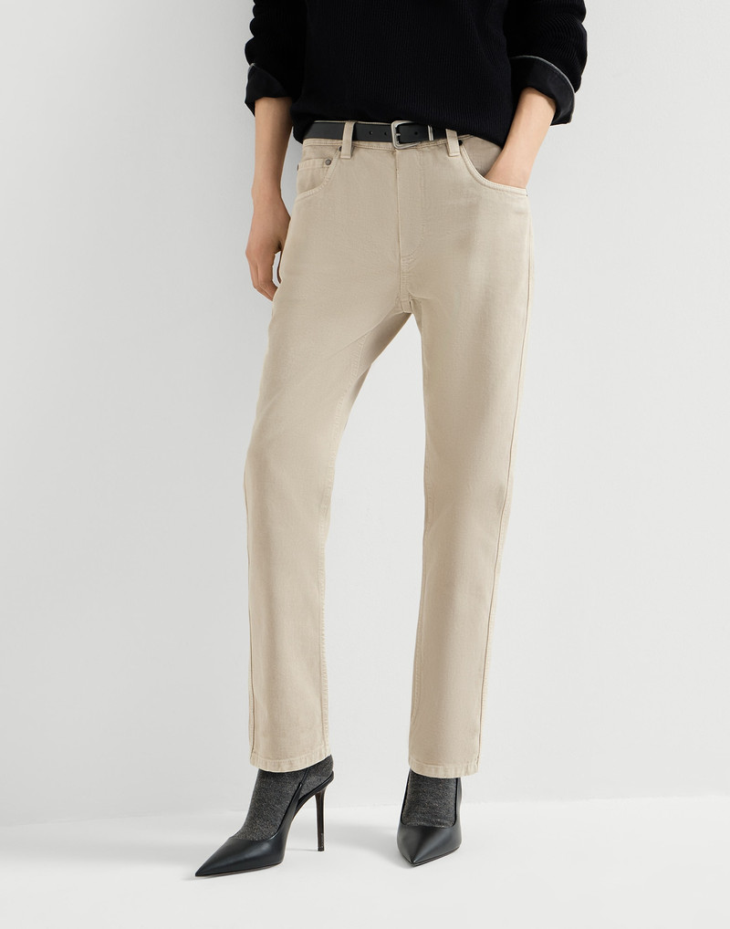 Dyed denim five-pocket straight trousers with shiny bartack 2