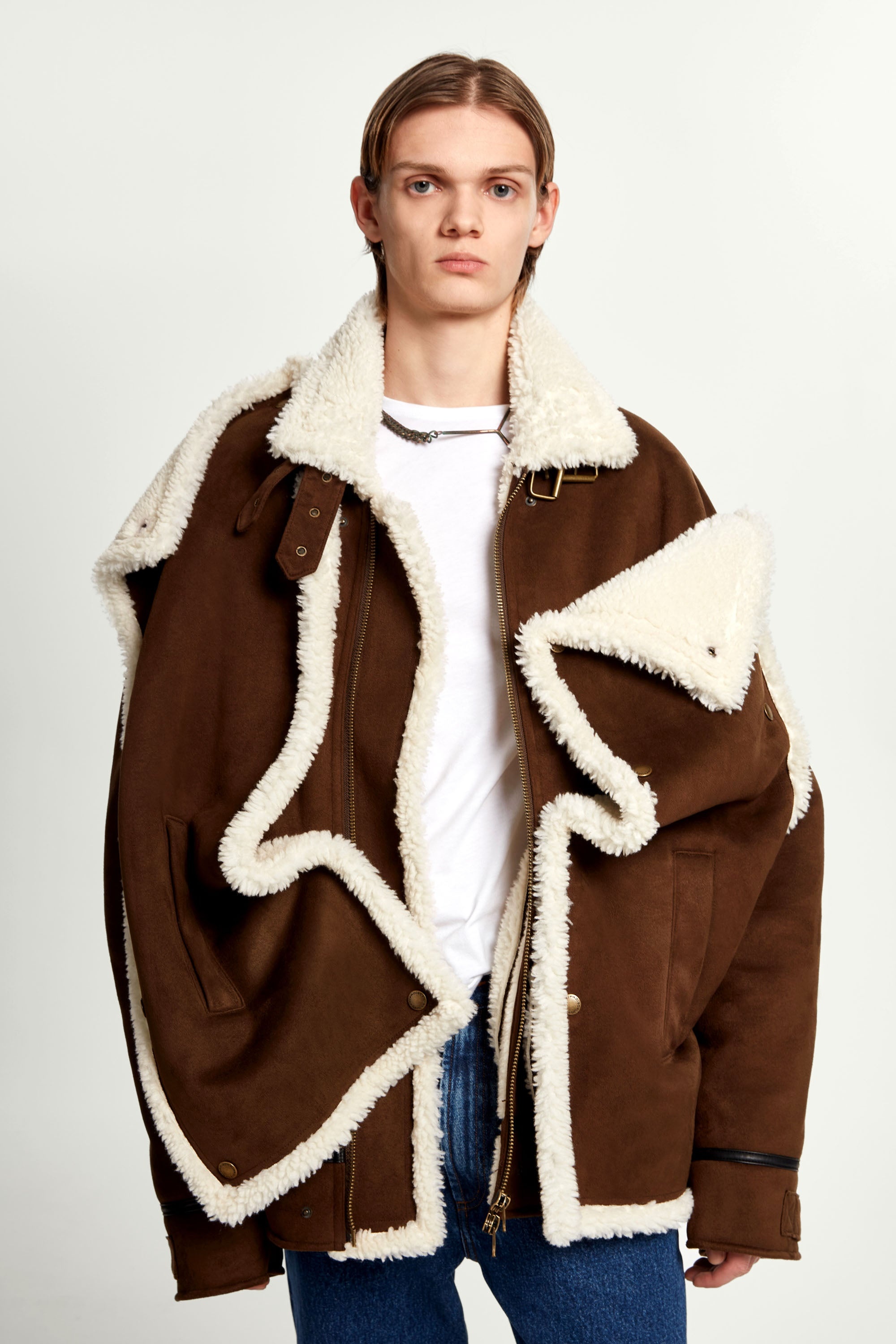 Snap Panel Shearling Jacket - 4
