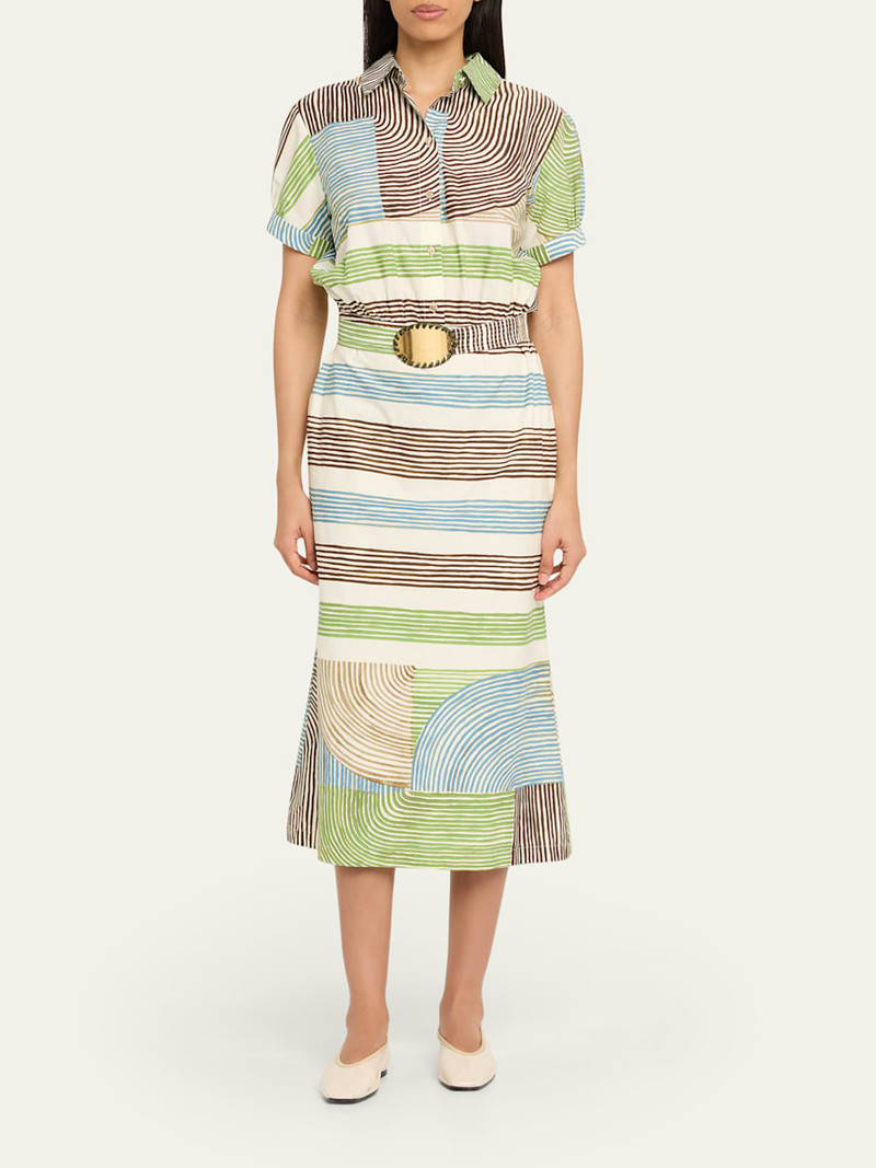 SILVIA TCHERASSI Odila Striped Short-Sleeve Midi Shirtdress With Belt outlook