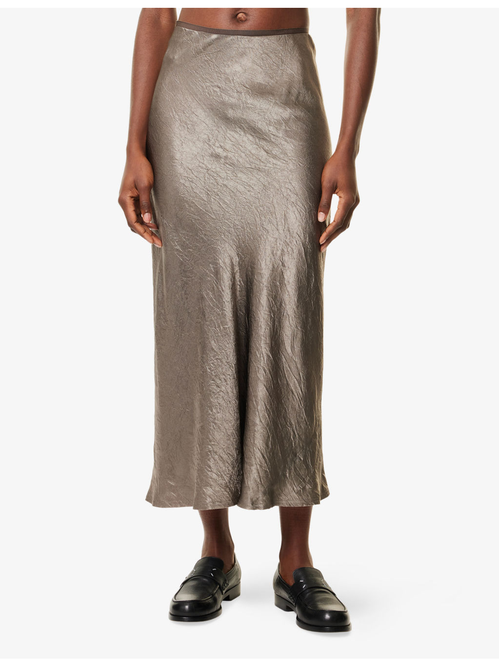 Crinkled-Texture Regular-Fit Woven Midi Skirt - 3