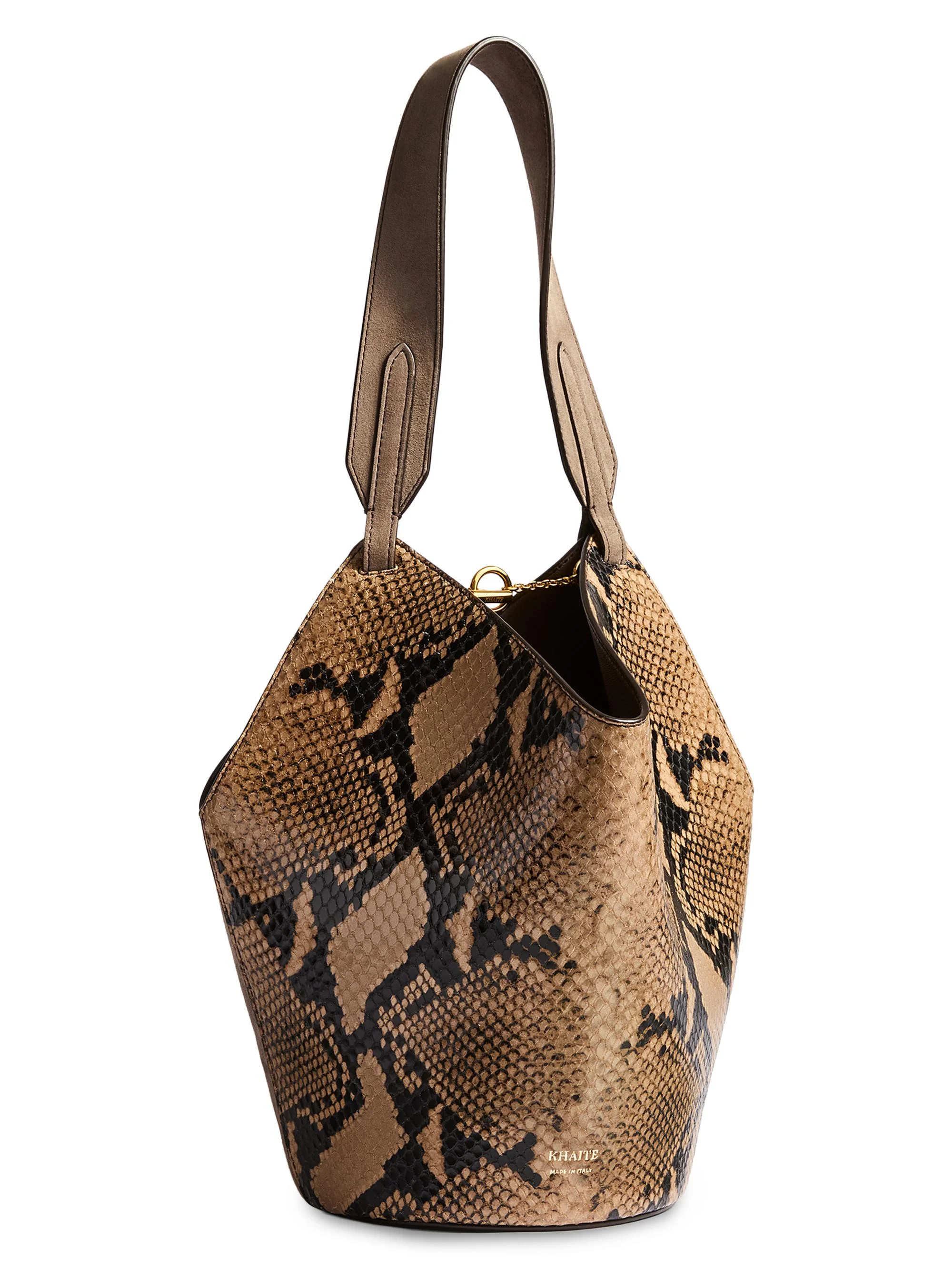 Women's Lotus Mini Snakeskin-Print Leather Tote Bag - Taupe Morning Dove - 1