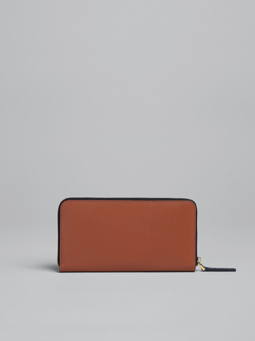 BLUE WHITE AND BROWN SAFFIANO LEATHER ZIP-AROUND WALLET 3