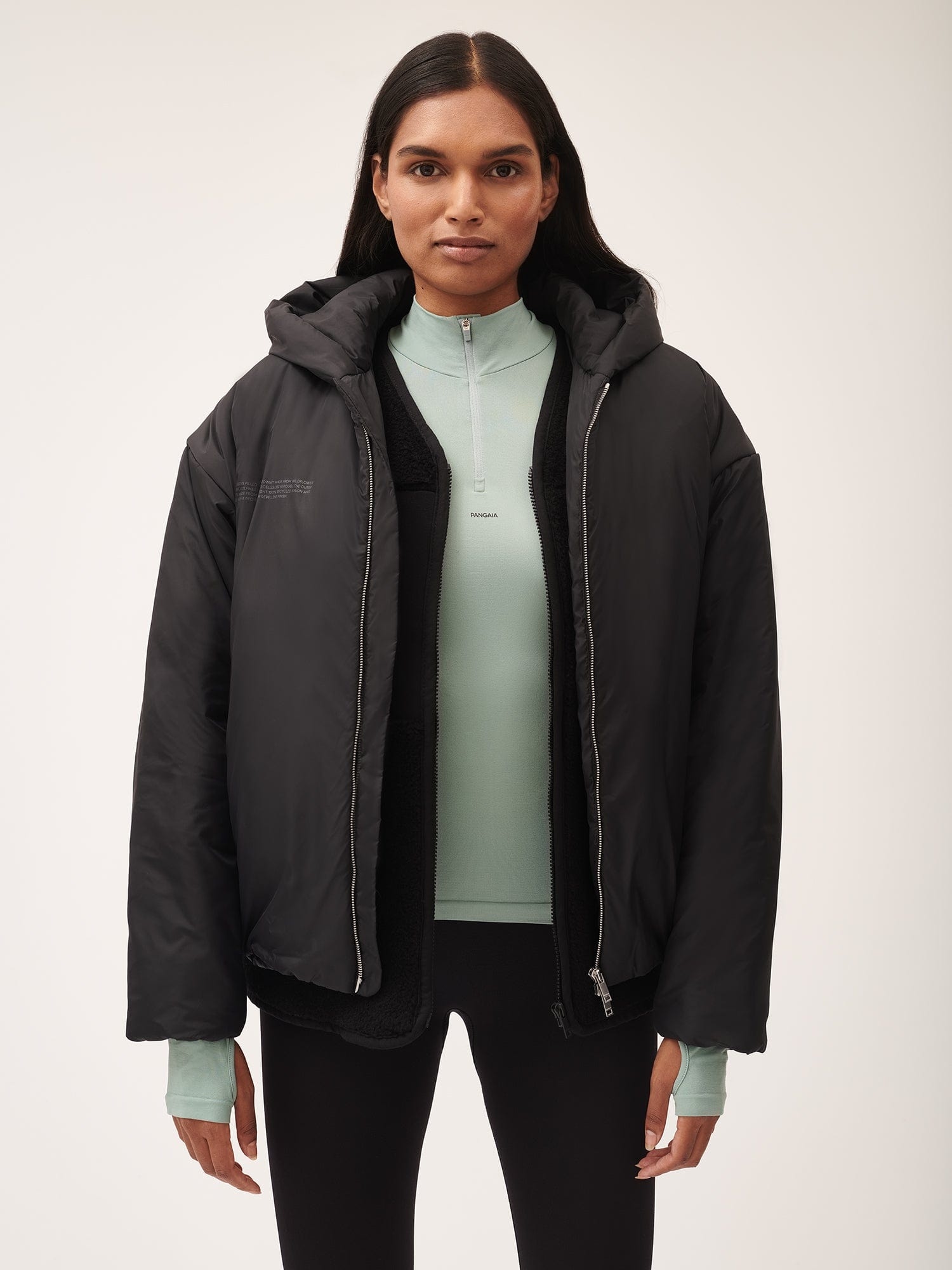 Womens Flower-Warmth Padded Bomber Jacket - Black - 2