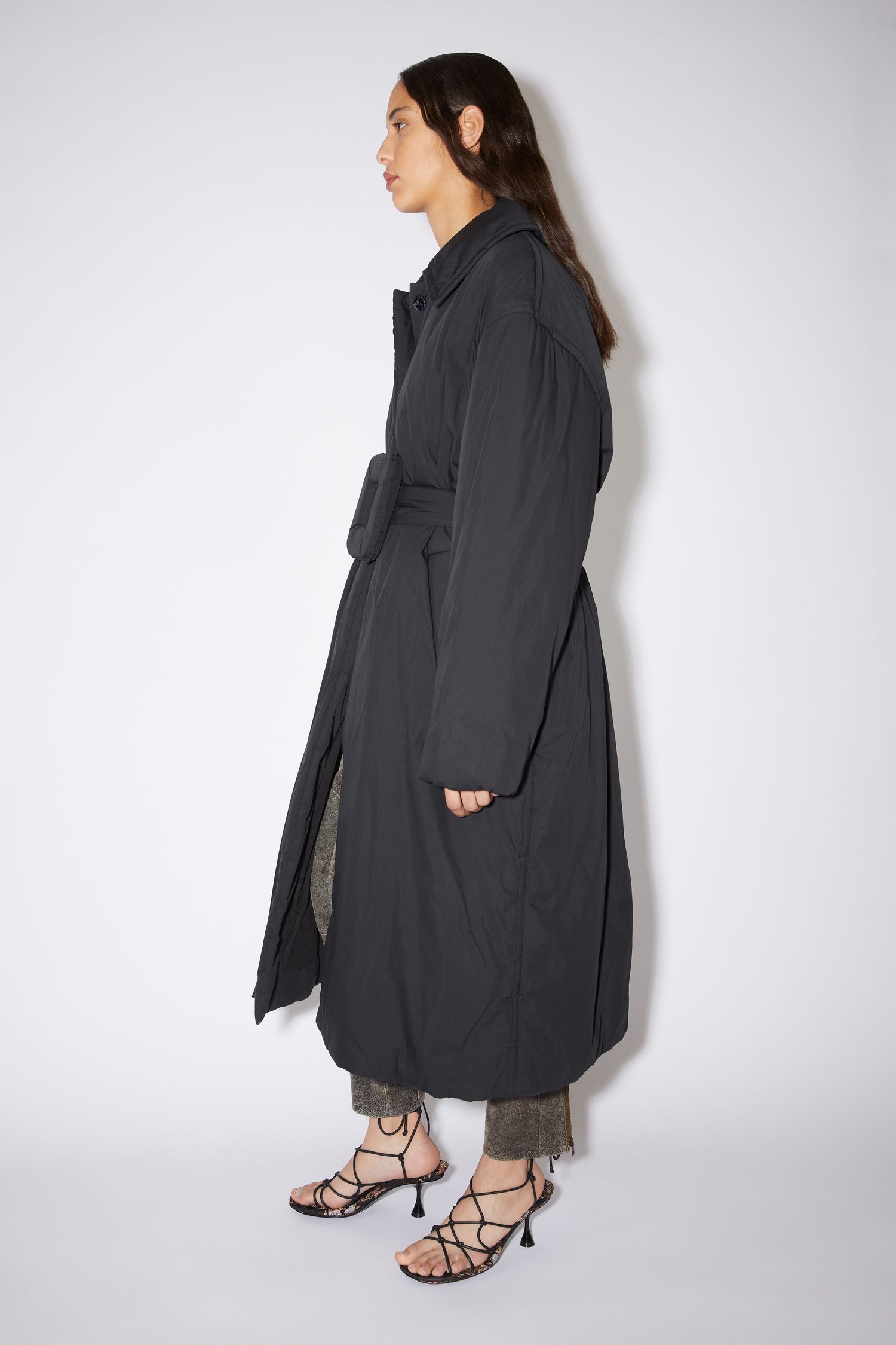 Belted padded coat - Black - 4