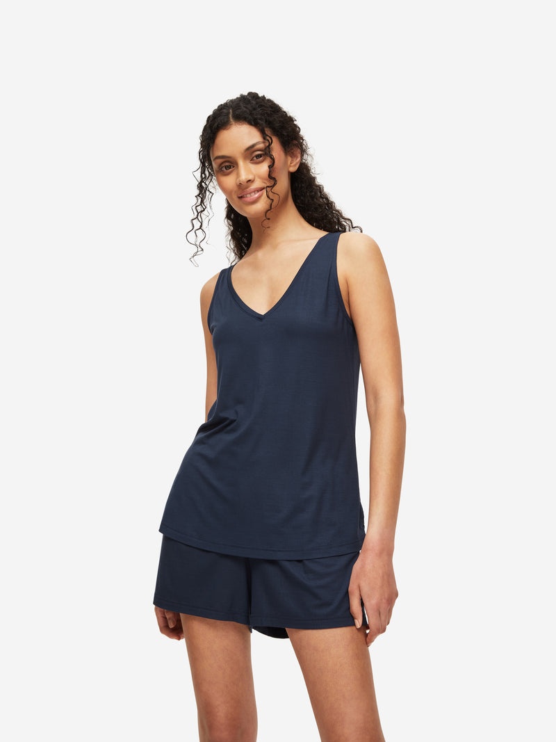 Women's Short Vest Pyjamas Lara Micro Modal Stretch Navy - 2