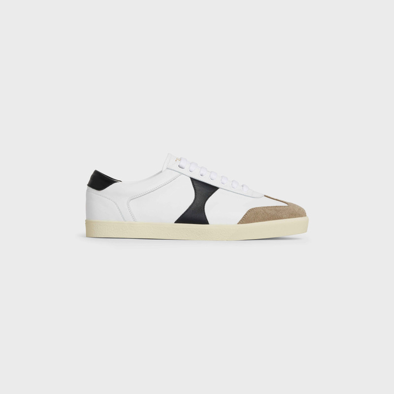 Celine Triomphe Low Lace Up Sneaker Plain Logo in Calfskin and Suede Calfskin 1