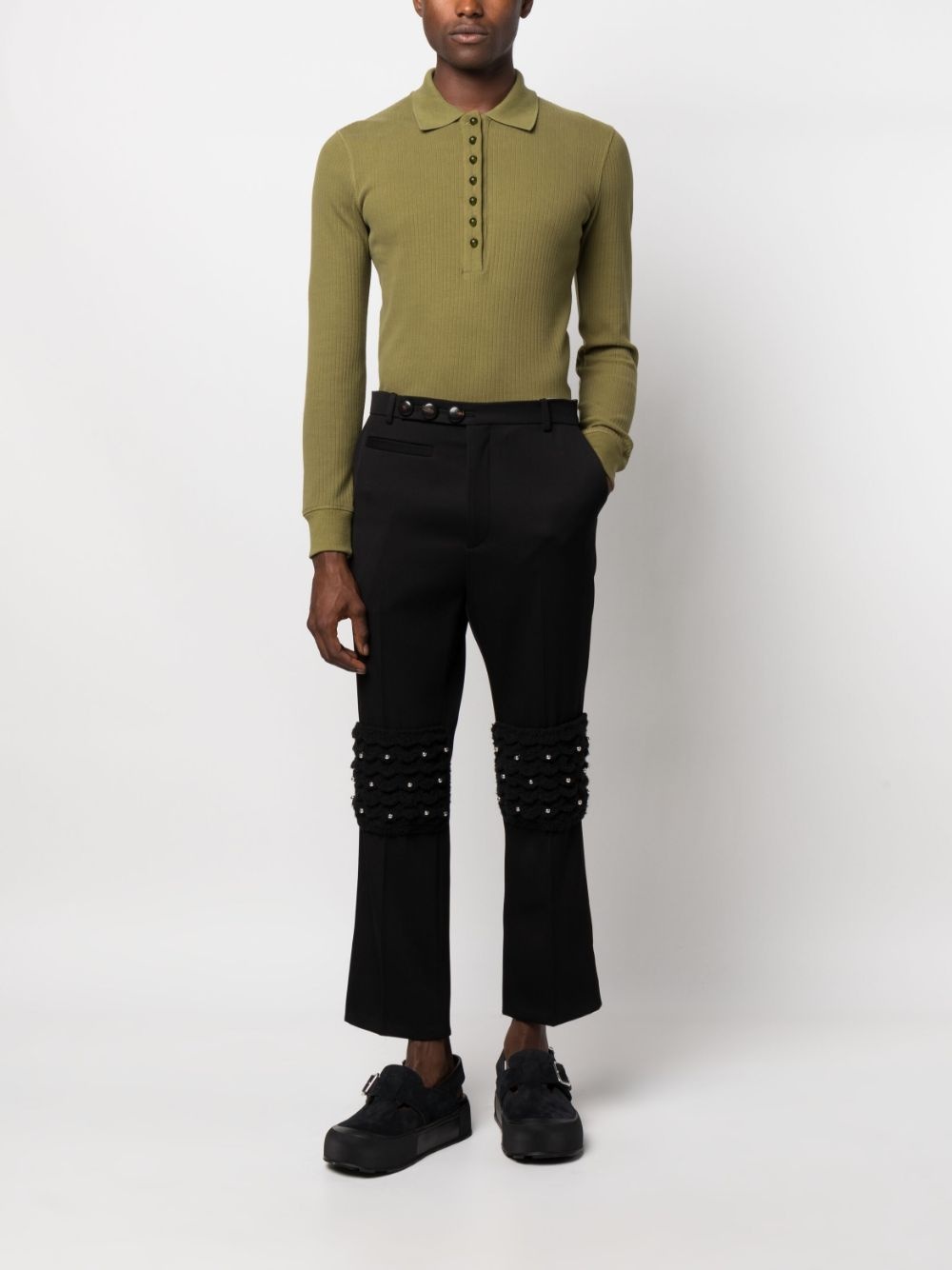 cropped crystal-embellished flared trousers - 2