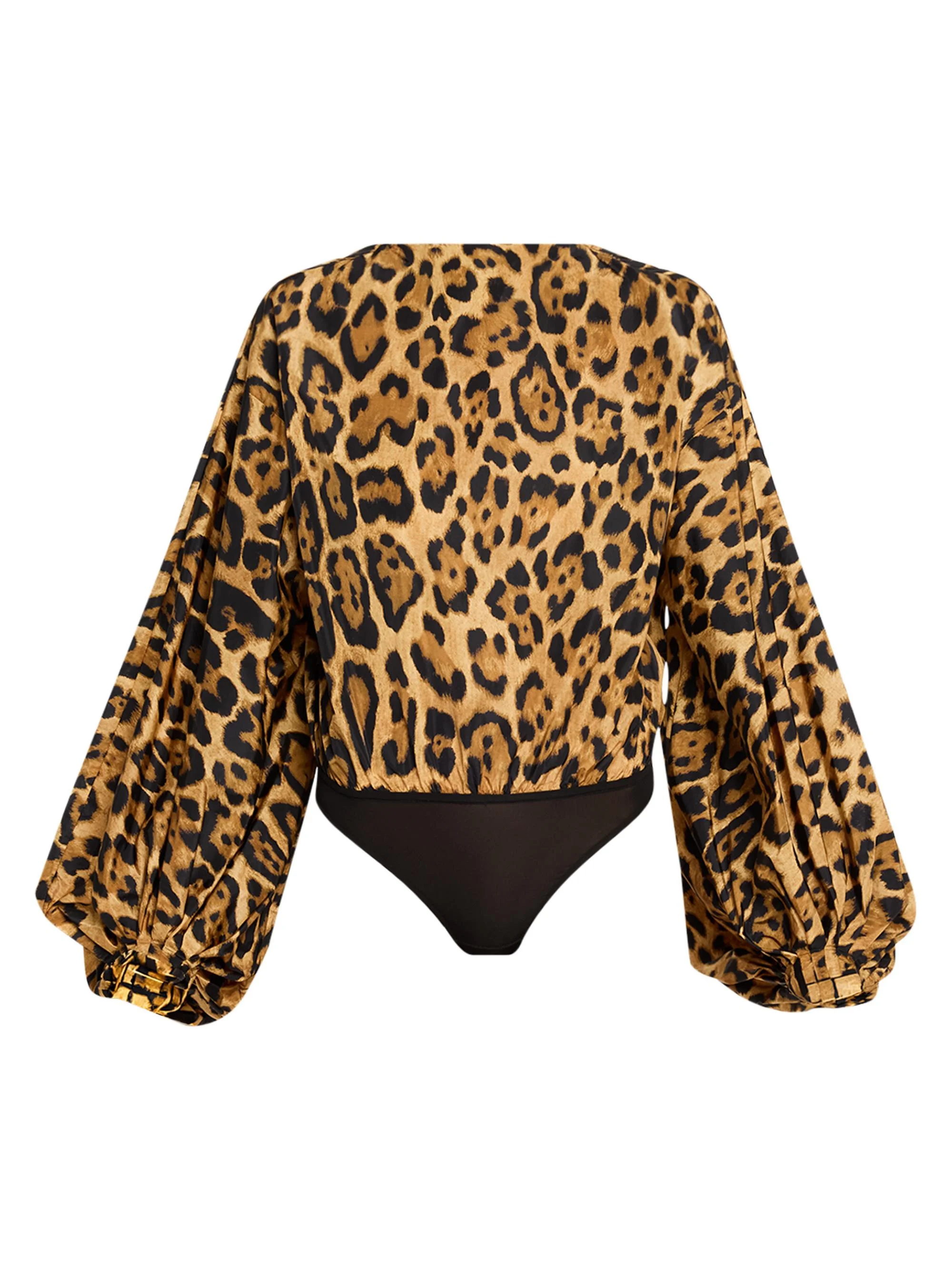 Women's Backless Cheetah-Print Balloon-Sleeve Bodysuit - Noir Caramel - 1