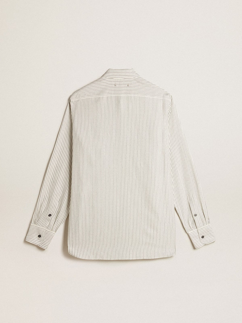 Men’s white viscose shirt with narrow black stripes 5