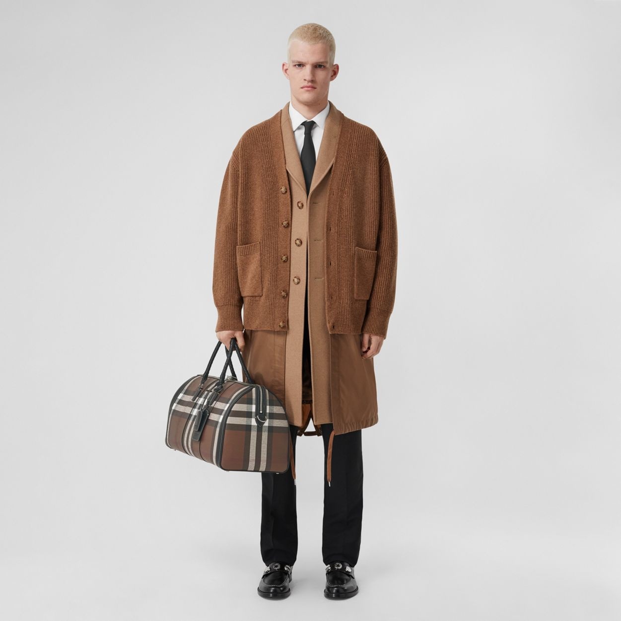 Logo Detail Check and Leather Holdall - 6