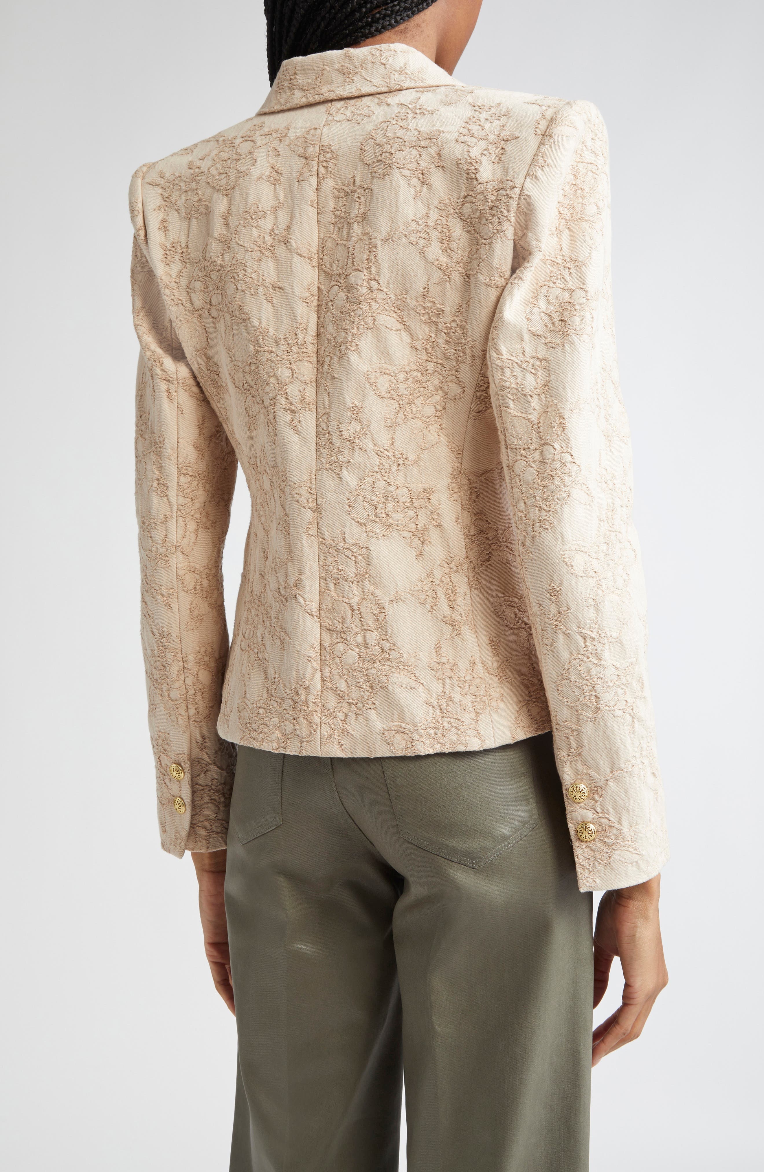 L'AGENCE Jennah Crinkled Cotton Twill Blazer in Neutral Crinkle Twill at Nordstrom - 3