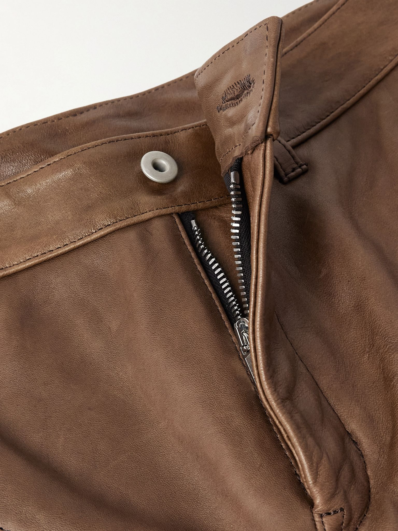 Slim-Fit Leather Trousers Brown - 6