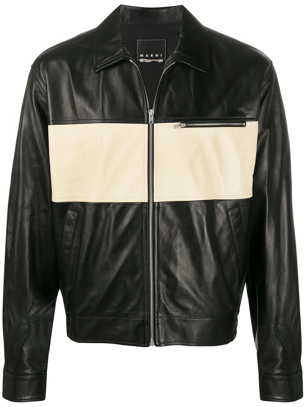 two-tone zipped leather jacket - 1