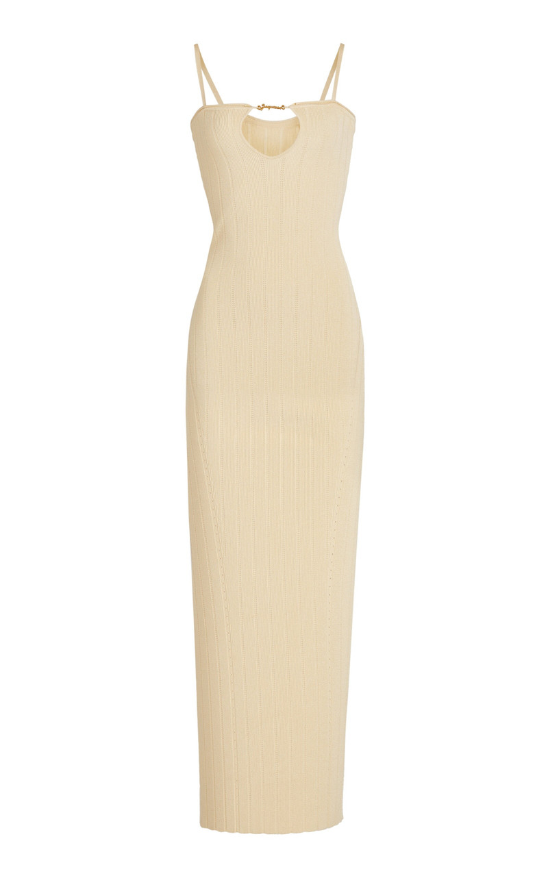 Sierra Charm-Detailed Ribbed-Knit Midi Dress neutral 1
