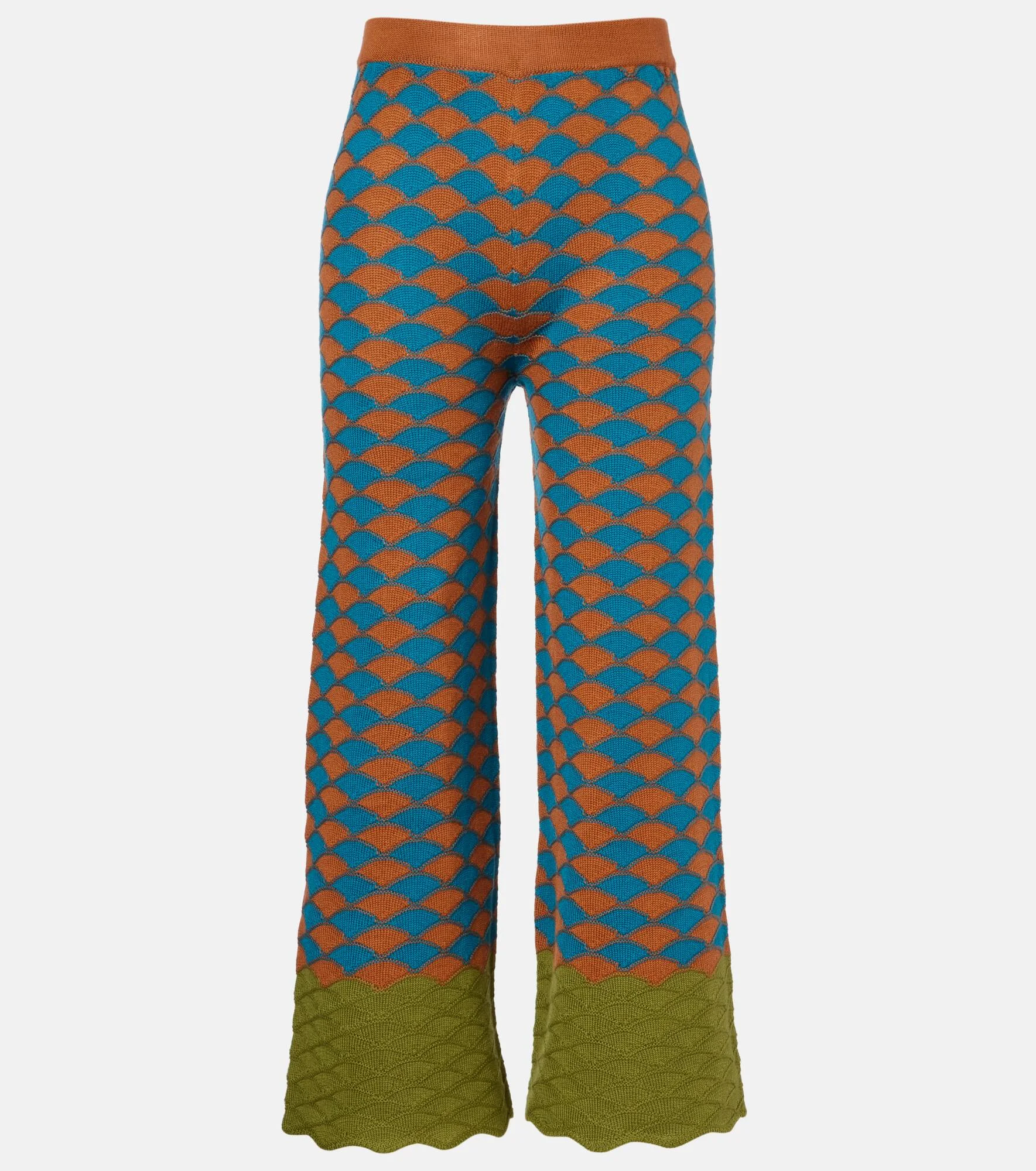 Intarsia knitted straight wool pants - 1