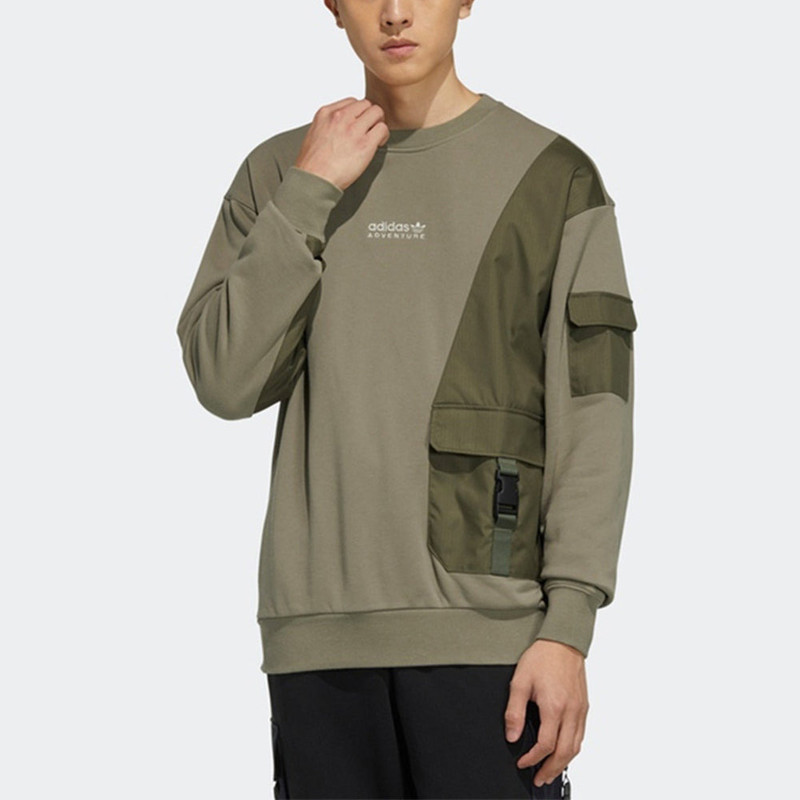 adidas Men's adidas originals Adv Crewneck Multiple Pockets Pullover Sports Round Neck Olive HC0367 outlook