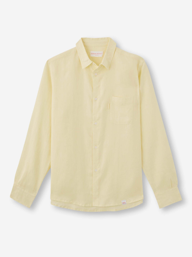 Derek Rose Men's Shirt Monaco Linen Buttermilk outlook