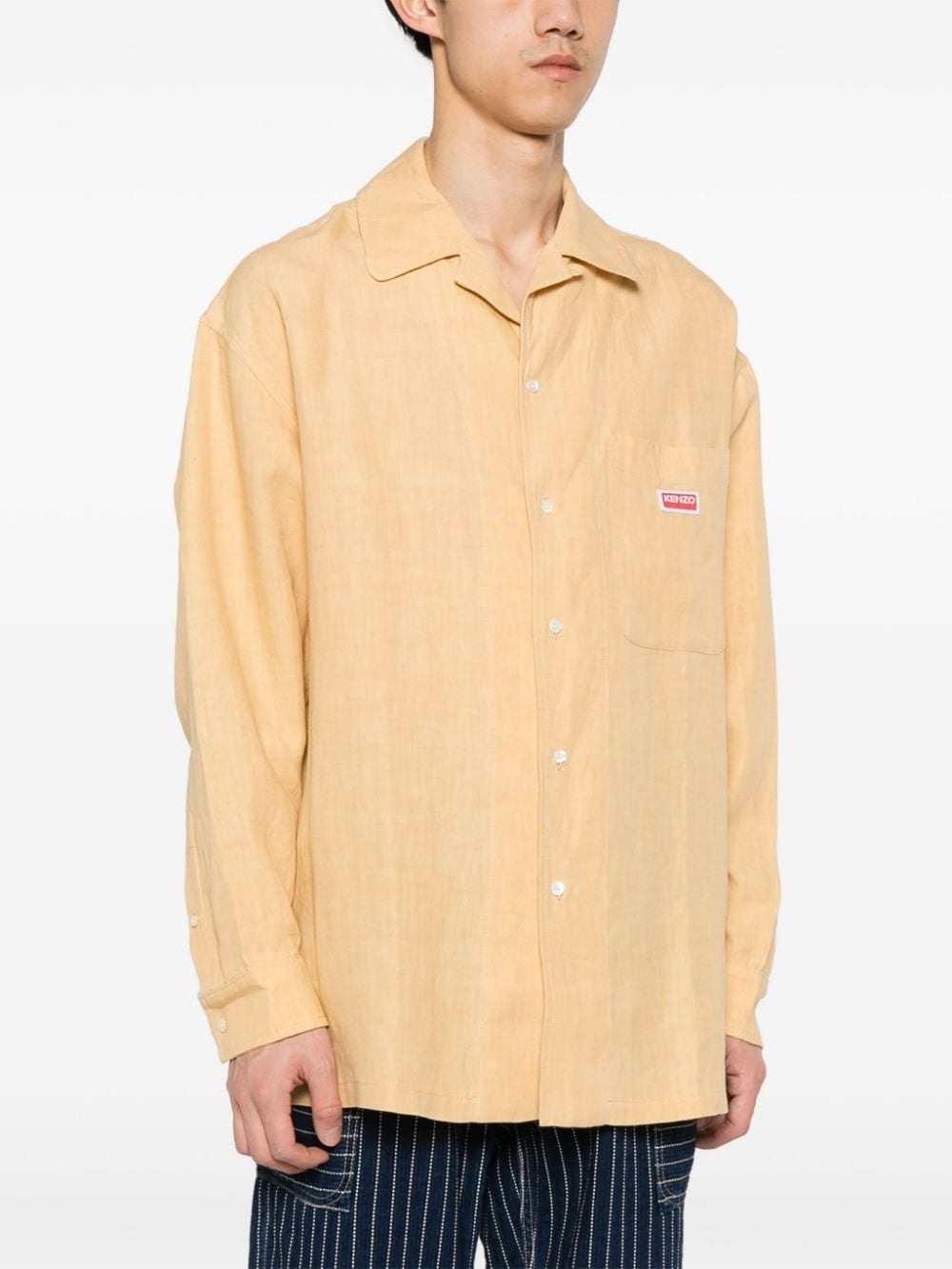logo-appliquÃ© linen oversized shirt - 3
