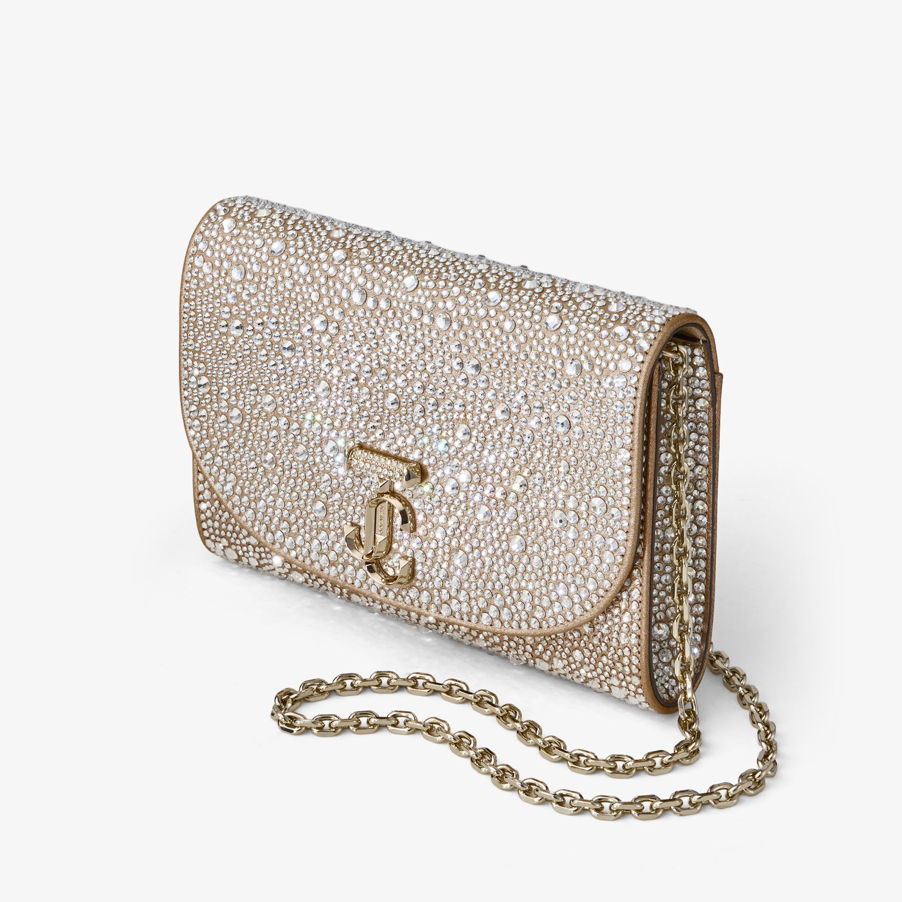 Curve Clutch
Gold Shimmer Suede Clutch Bag with Hotfix Crystals - 3
