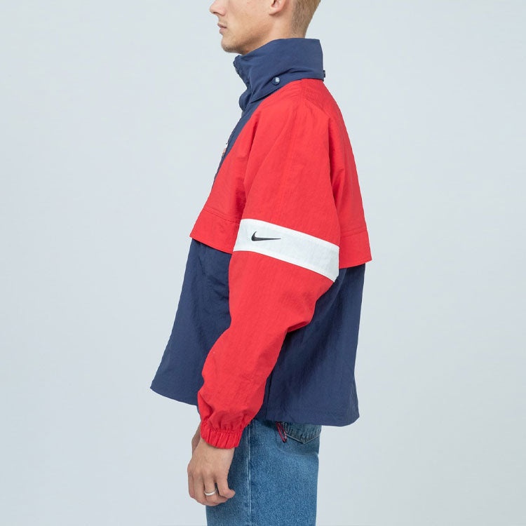 Men's Nike Lab Swoosh Stripe Splicing Storage Simple Colorblock Hooded Jacket Blue 'University Red M - 5