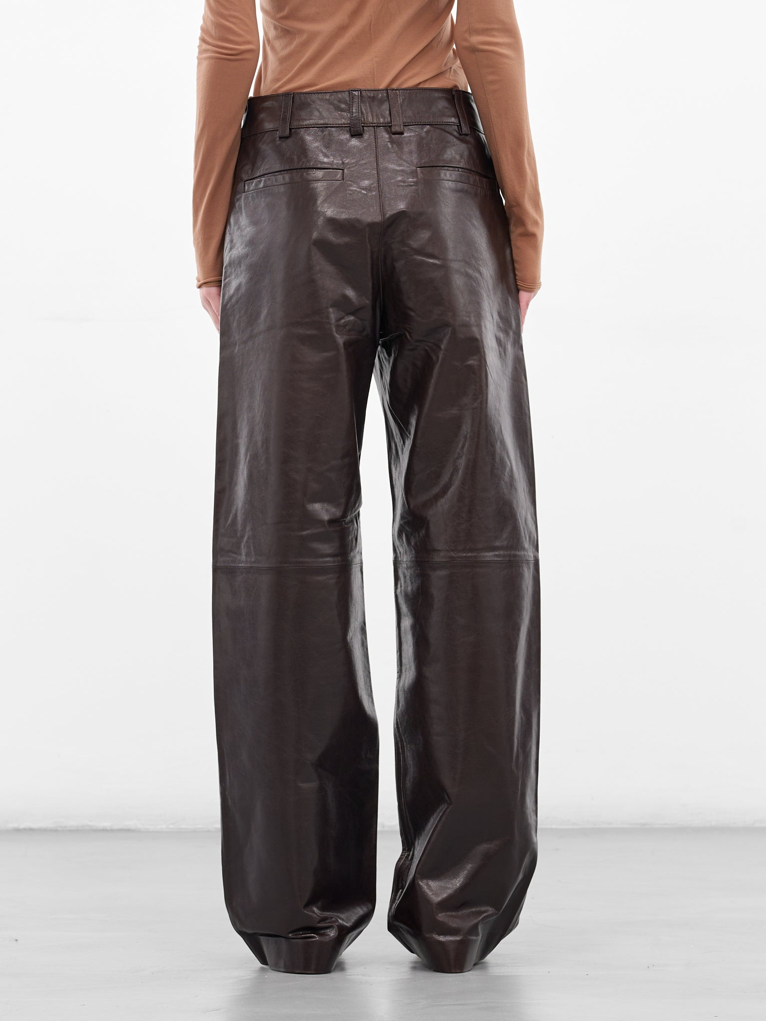 Dark Brown Leather Straight Trousers - 3