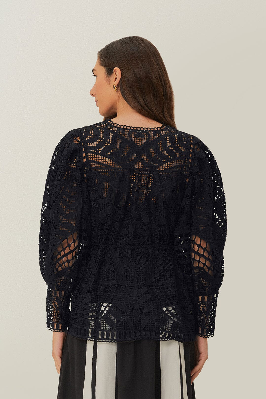 Black Guipire Puff Sleeve Blouse - 5
