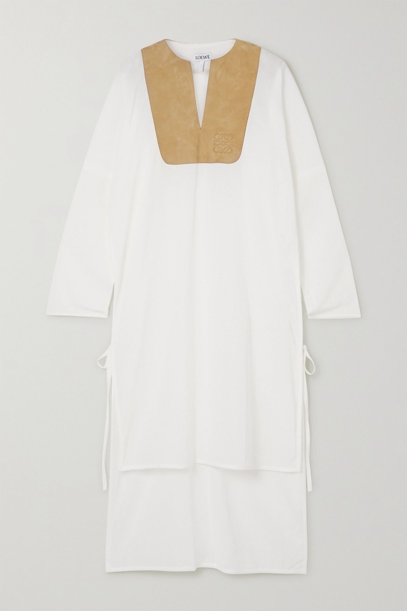 Suede-trimmed cotton-gauze tunic - 1