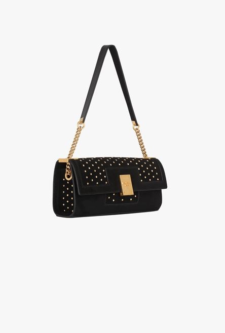 Black suede and gold-tone polka dot 1945 clutch bag - 6