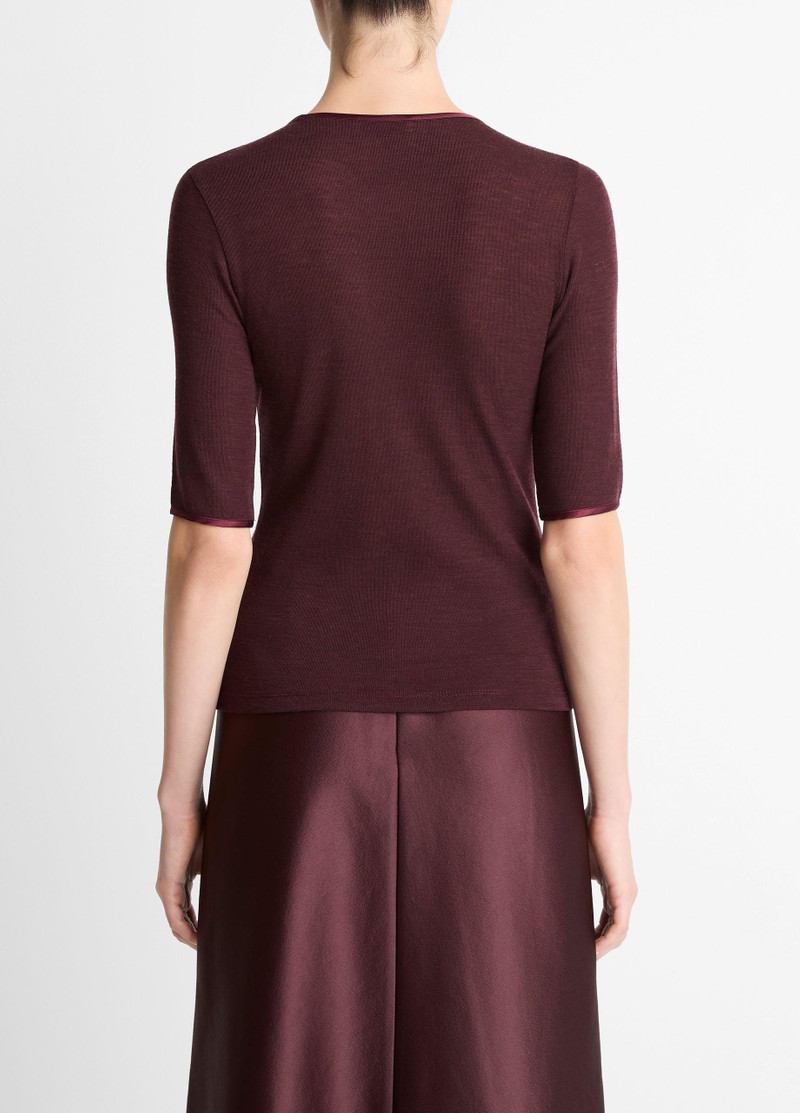 Vince Satin-Trim Wool Elbow-Sleeve T-Shirt outlook