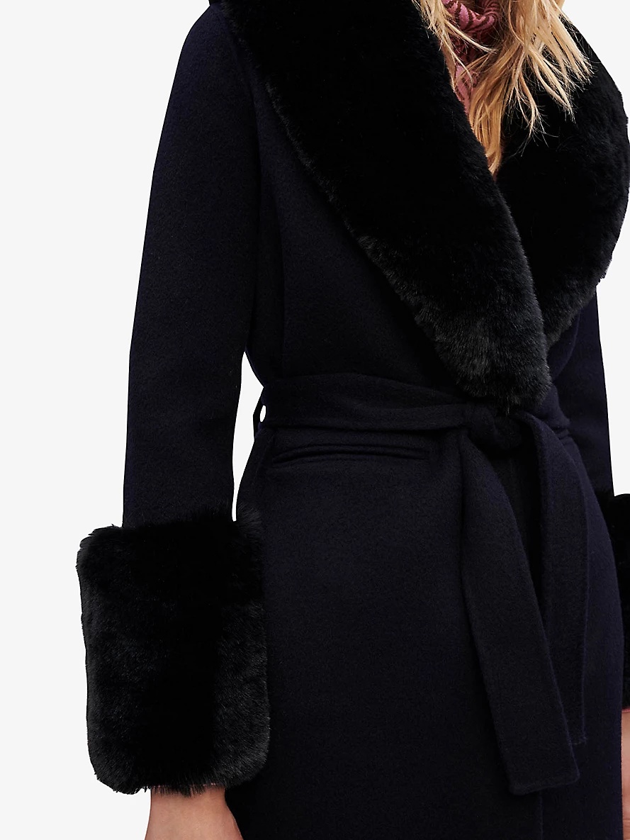 Galaxyra faux fur-collar wool-blend coat - 5