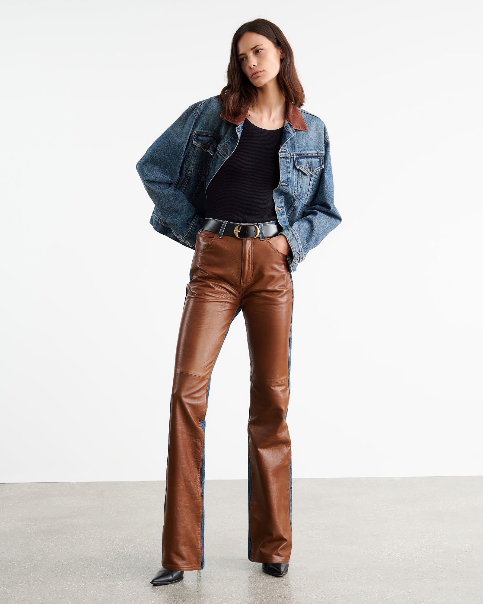 LIMITED EXCLUSIVE | JOAN LEATHER COMBO JEAN - 7