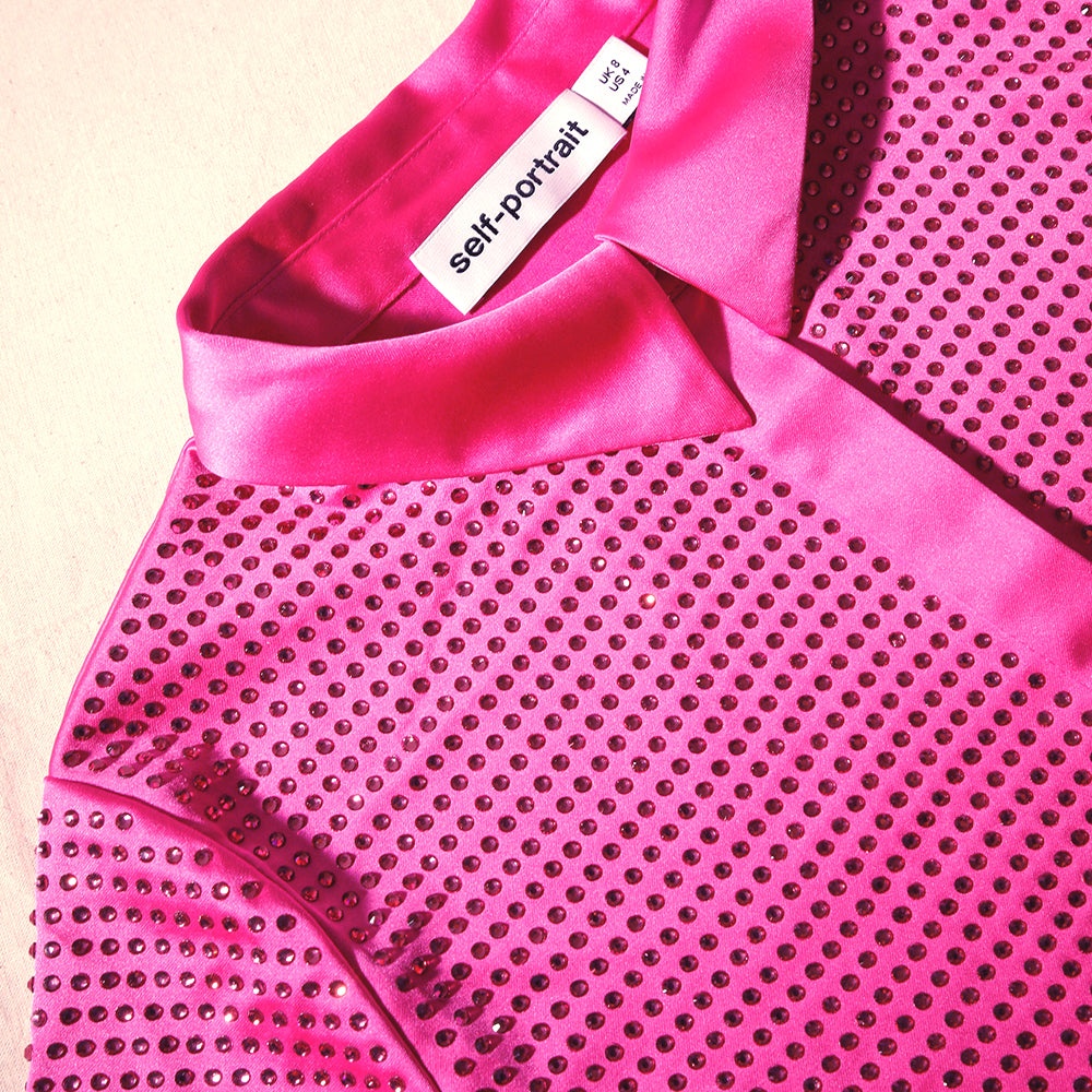 Pink Rhinestone Satin Shirt - 4