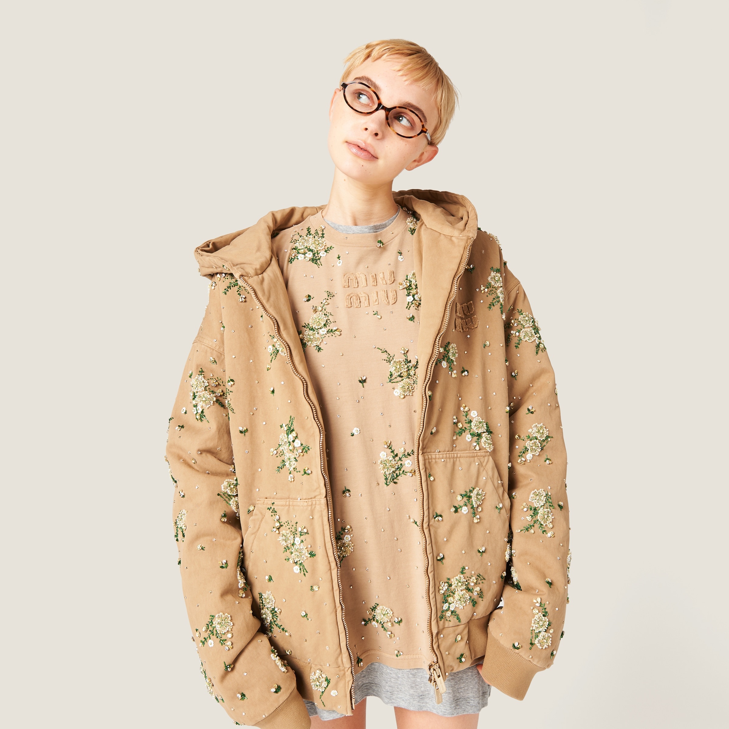 Miu Miu Embroidered garment-dyed gabardine blouson jacket | REVERSIBLE 