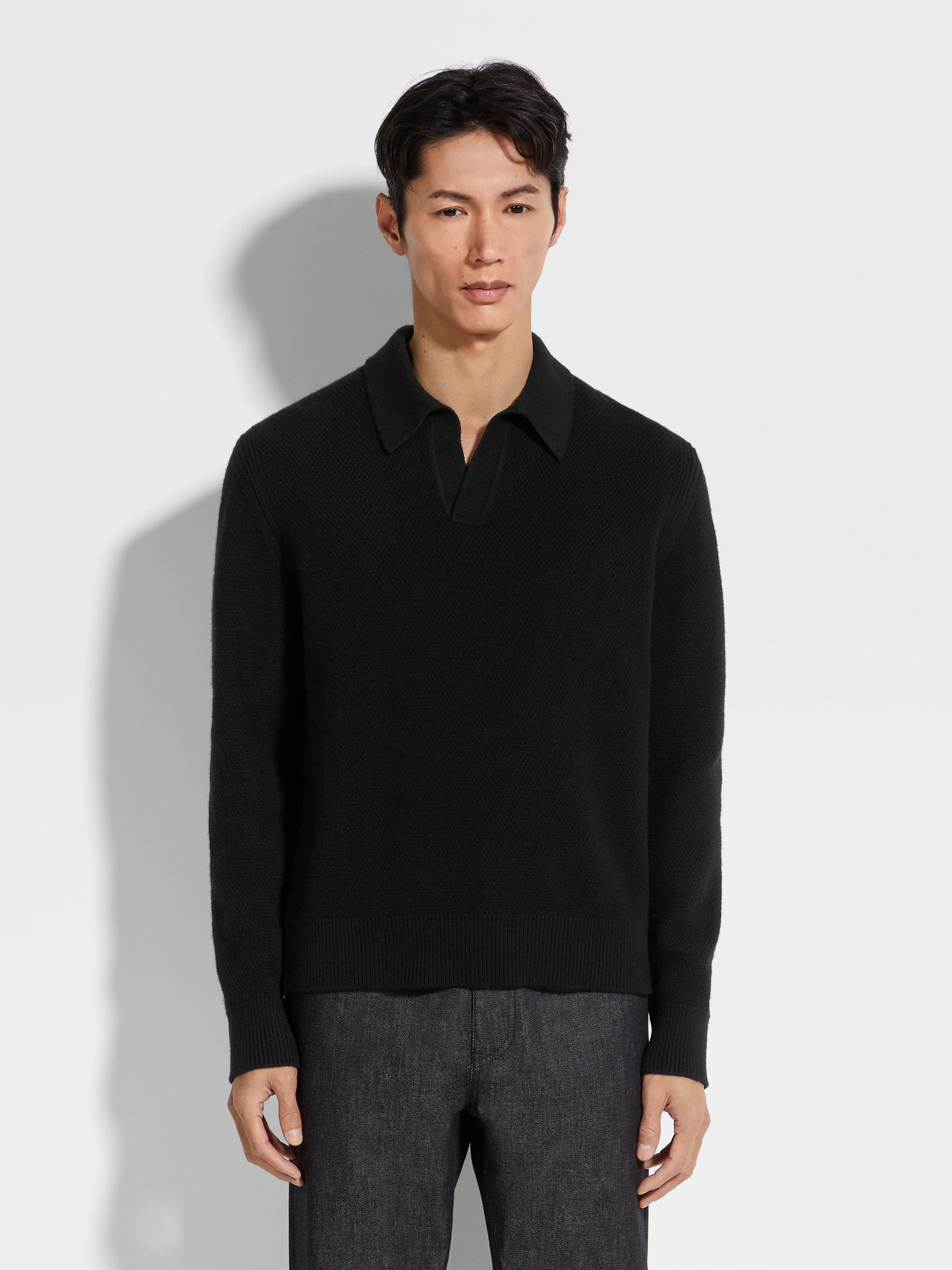 BLACK OASI CASHMERE POLO SHIRT - 4