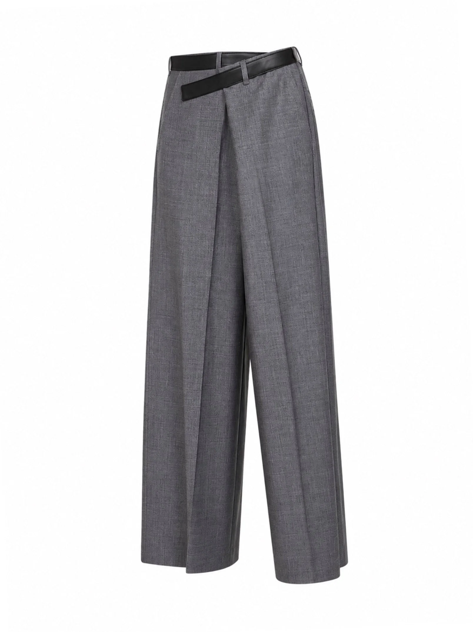 Grey Gaia wool wide-leg trousers with belt - 1