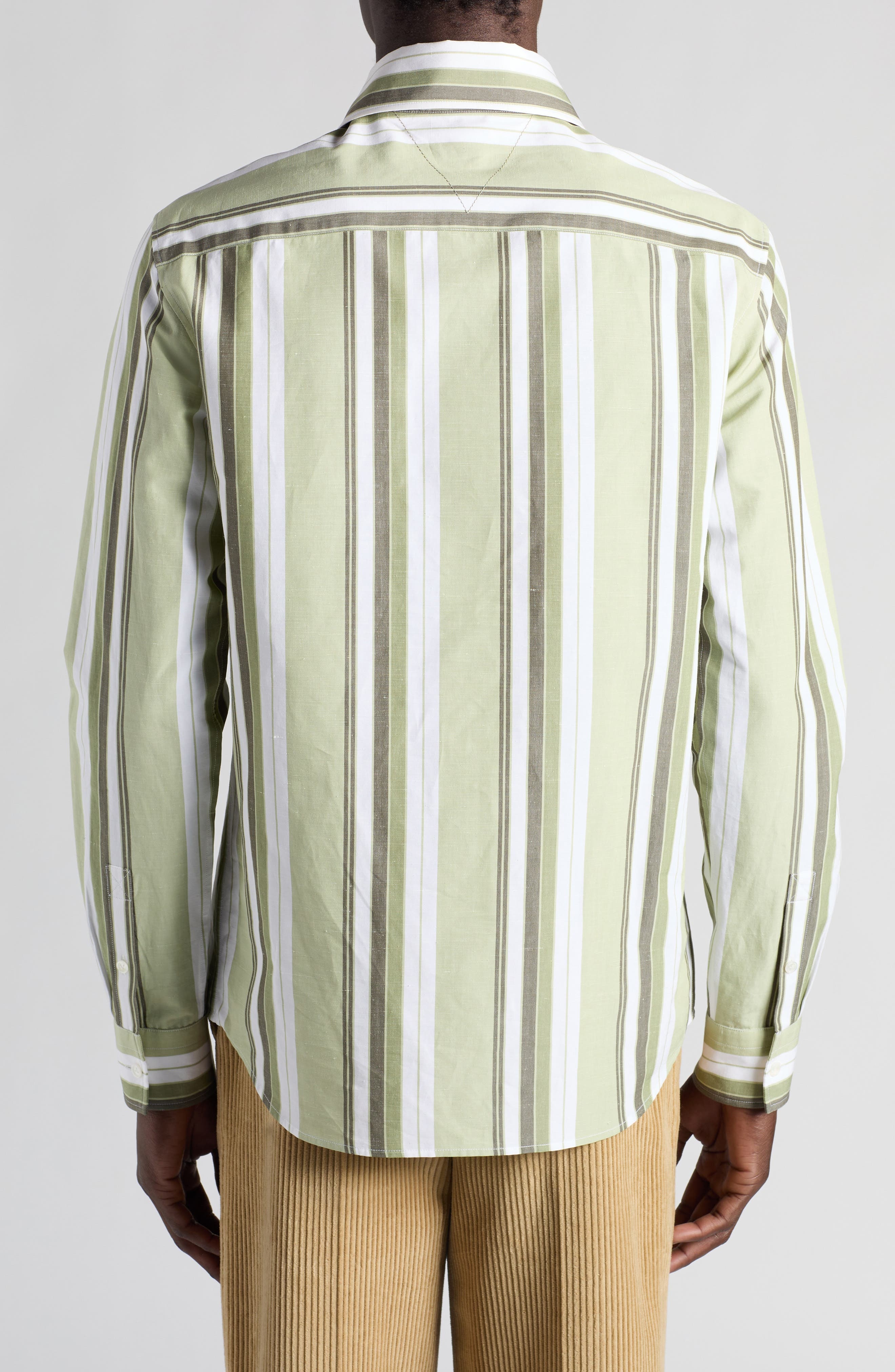 Bottega Veneta Stripe Cotton & Linen Button-Up Shirt in Pale Green/White at Nordstrom - 3