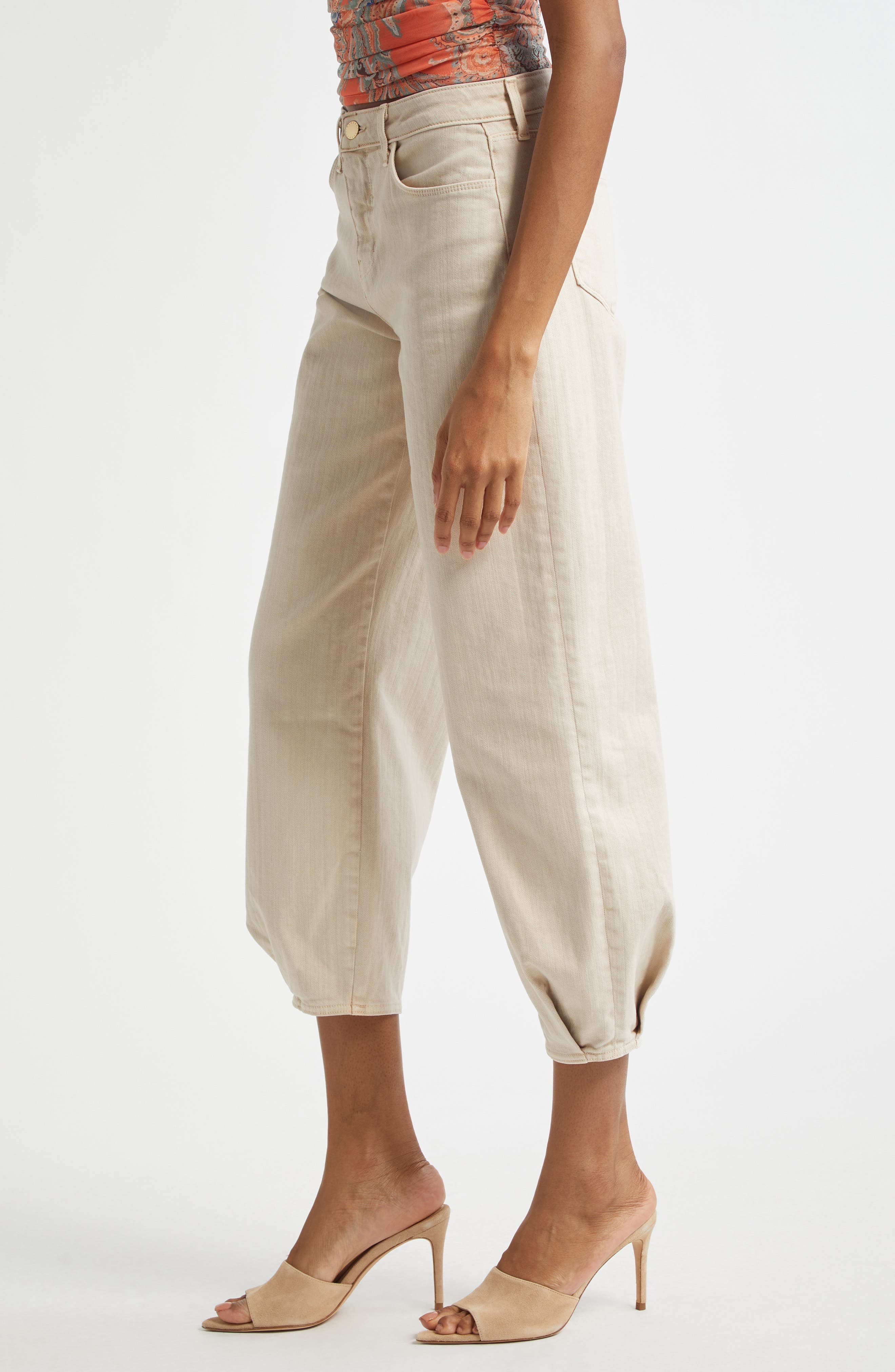 L'AGENCE Krista High Waist Crop Taper Leg Jeans in Biscuit at Nordstrom - 4