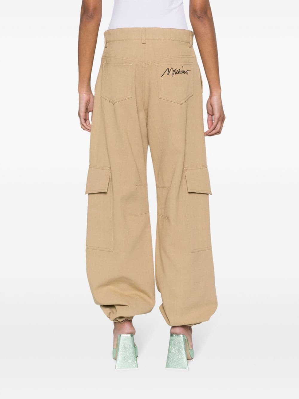logo-embroidered cargo palazzo pants - 4