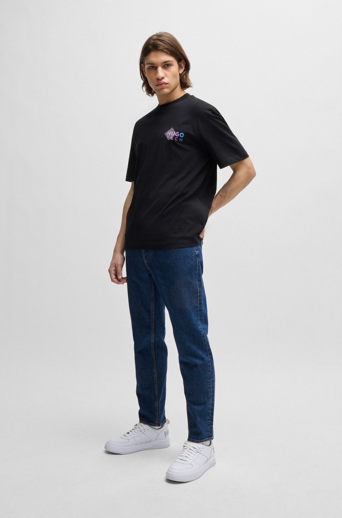 TAPERED-FIT JEANS IN BLUE STRETCH DENIM - 3