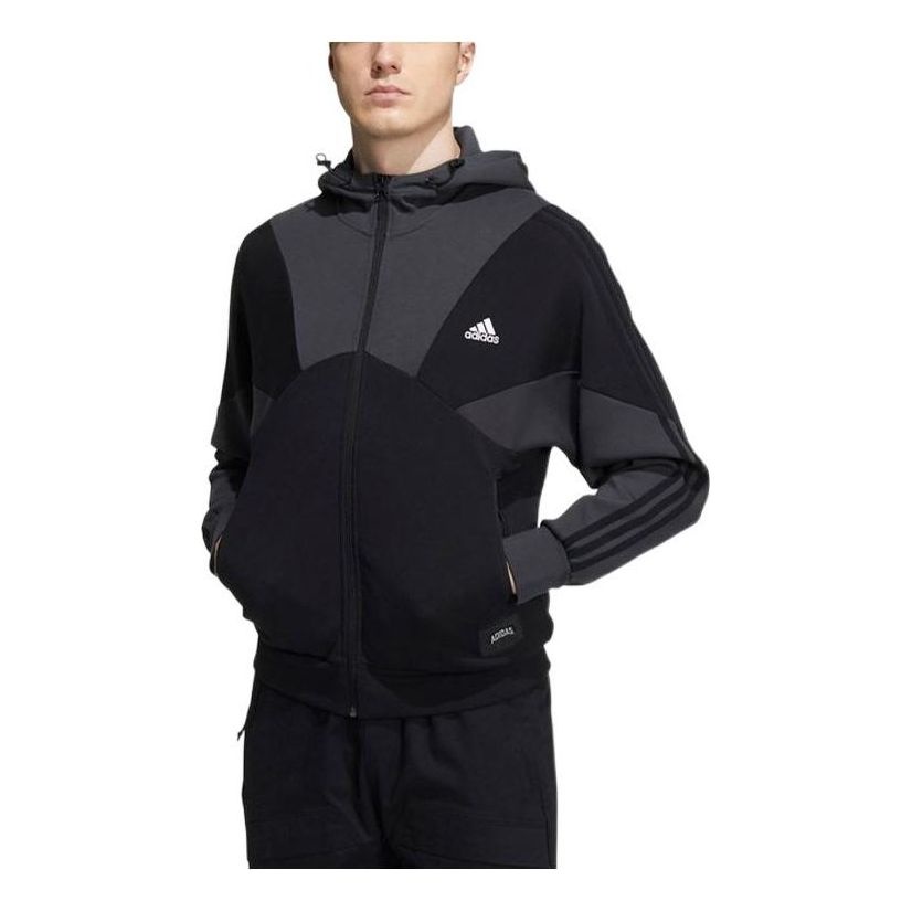 adidas Casual Sports hooded Splicing Jacket Black HE7469 - 1